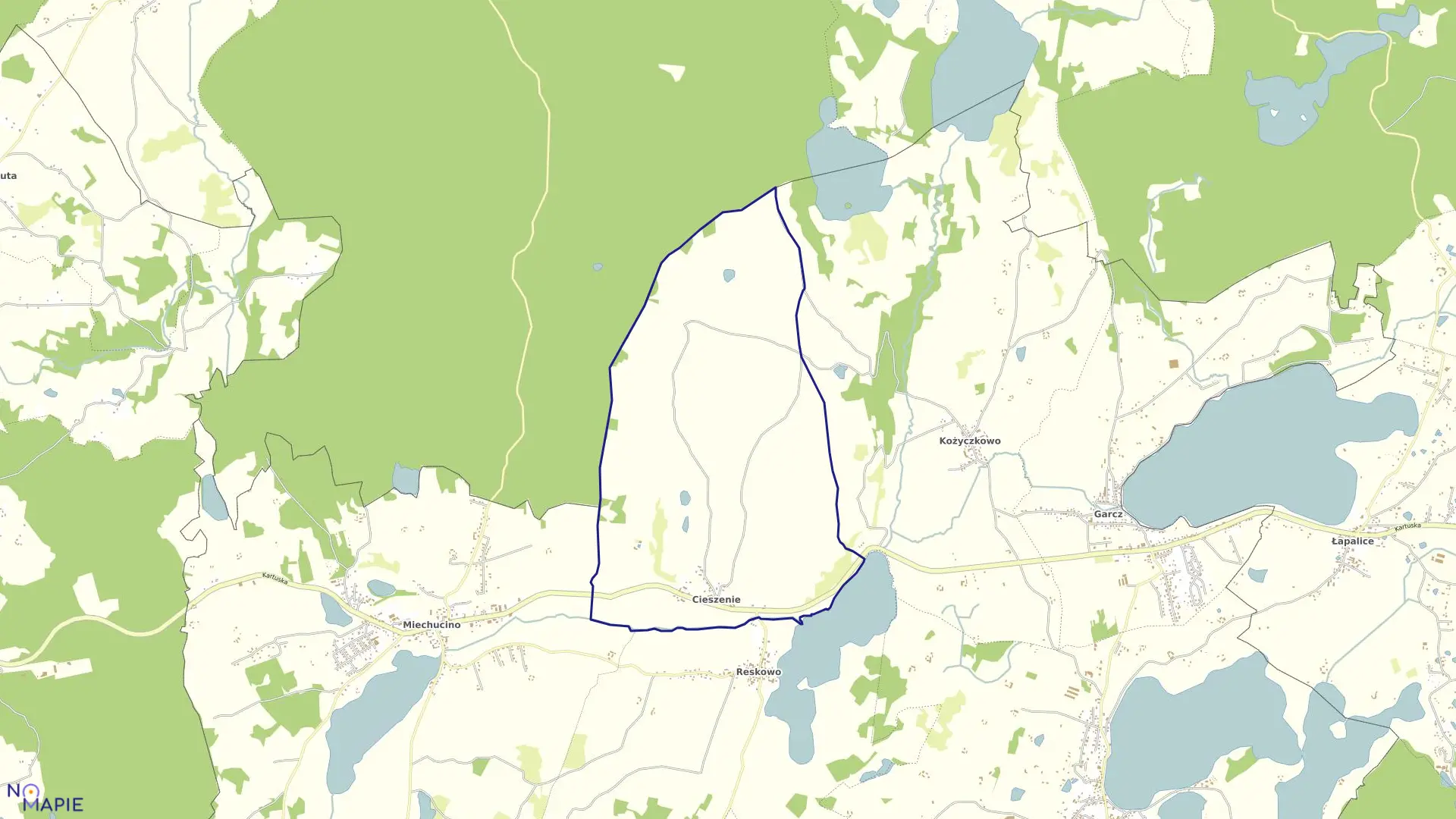 Mapa obrębu Cieszenie w gminie Chmielno